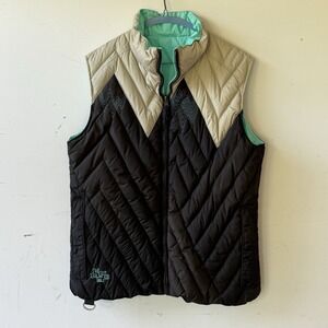 VOLCOM Vest Duck Down Puffer Warm 5000mm Thermonite Reversible Womens L Brn/Teal